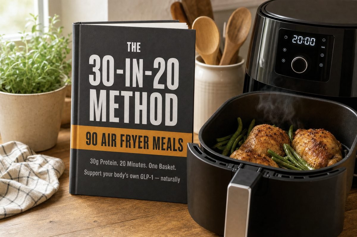 The 30-in-20 Method beside an air fryer